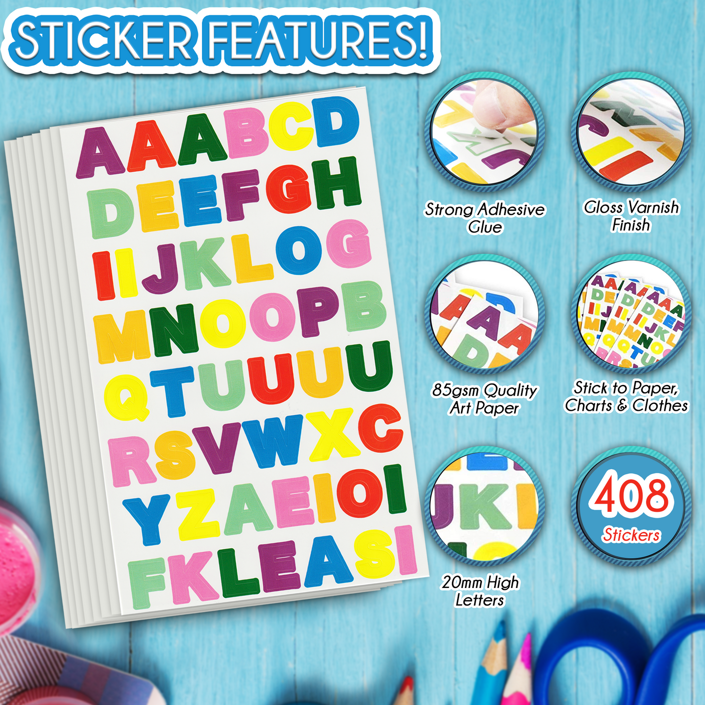 Buy InnoveemLetter Stickers - Premium Quality Colourful Alphabet Stickers  for Scrapbooking, Crafts, Children & More. Easy Peel Stick On Letters That  Stay Stuck! 408 Self Adhesive Sticky Letters Per Pack Online at  desertcartINDIA